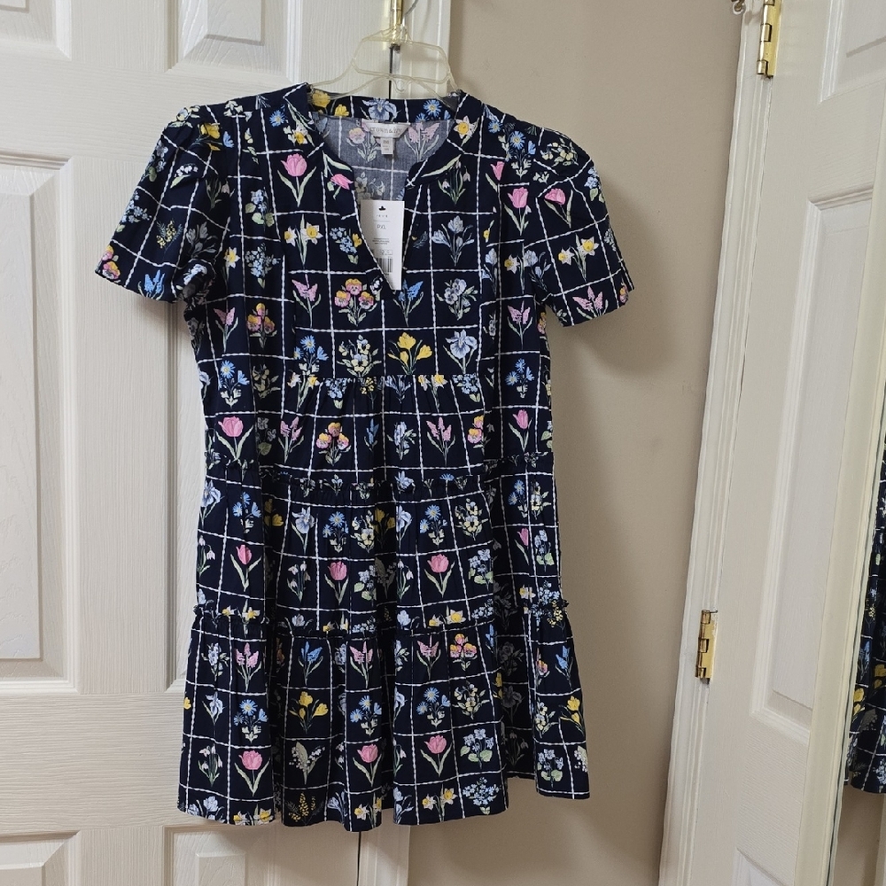 Crown & Ivy Floral Mini Dress - Navy Blue with Multicolor Accents